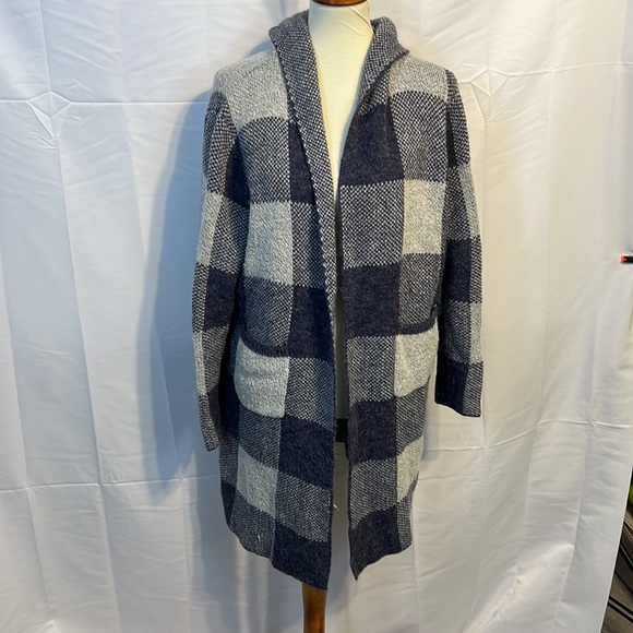 Plaid Hooded long Cardigan - Picture 3 of 6